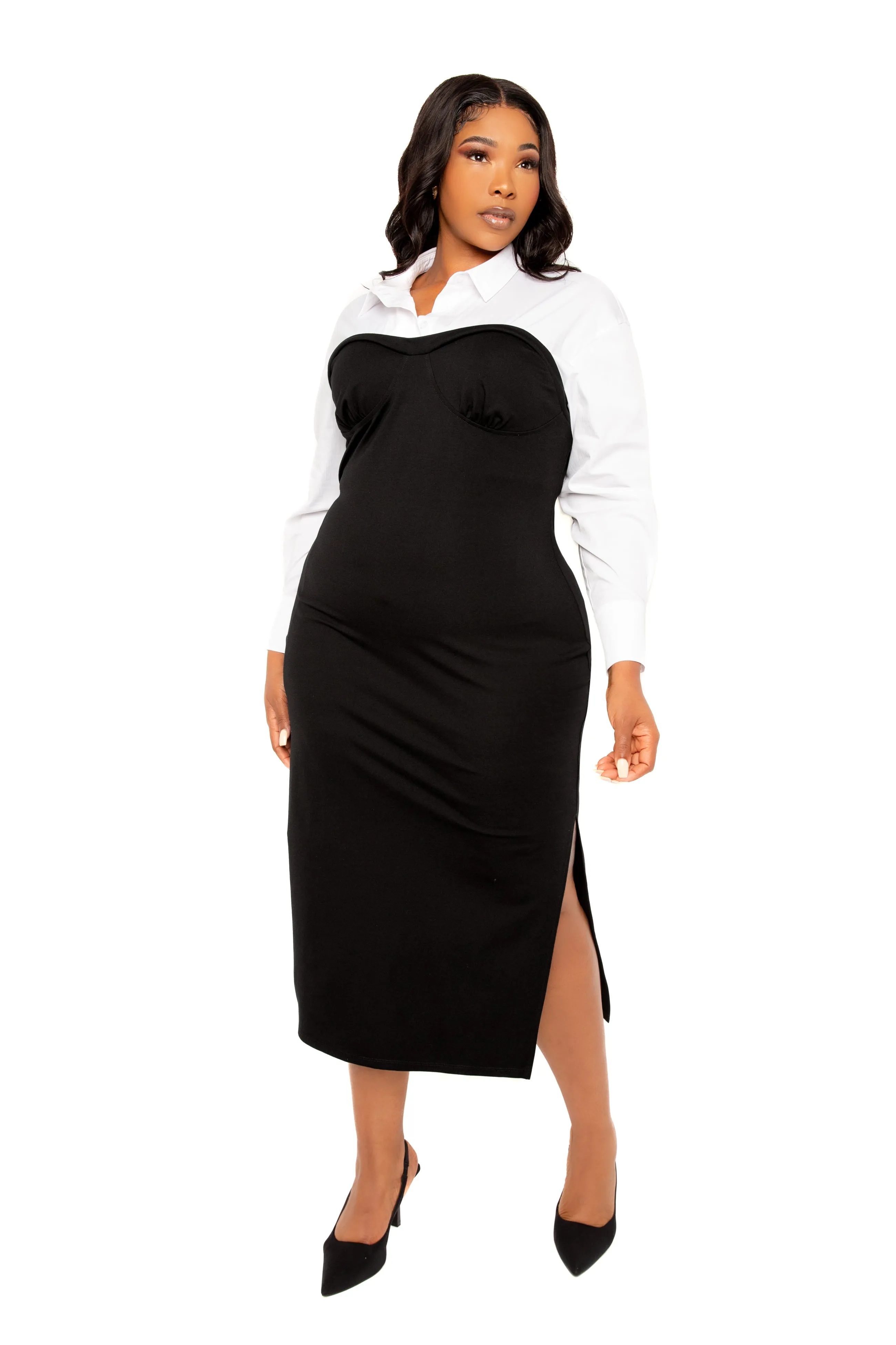 Contrast Shirt Dress