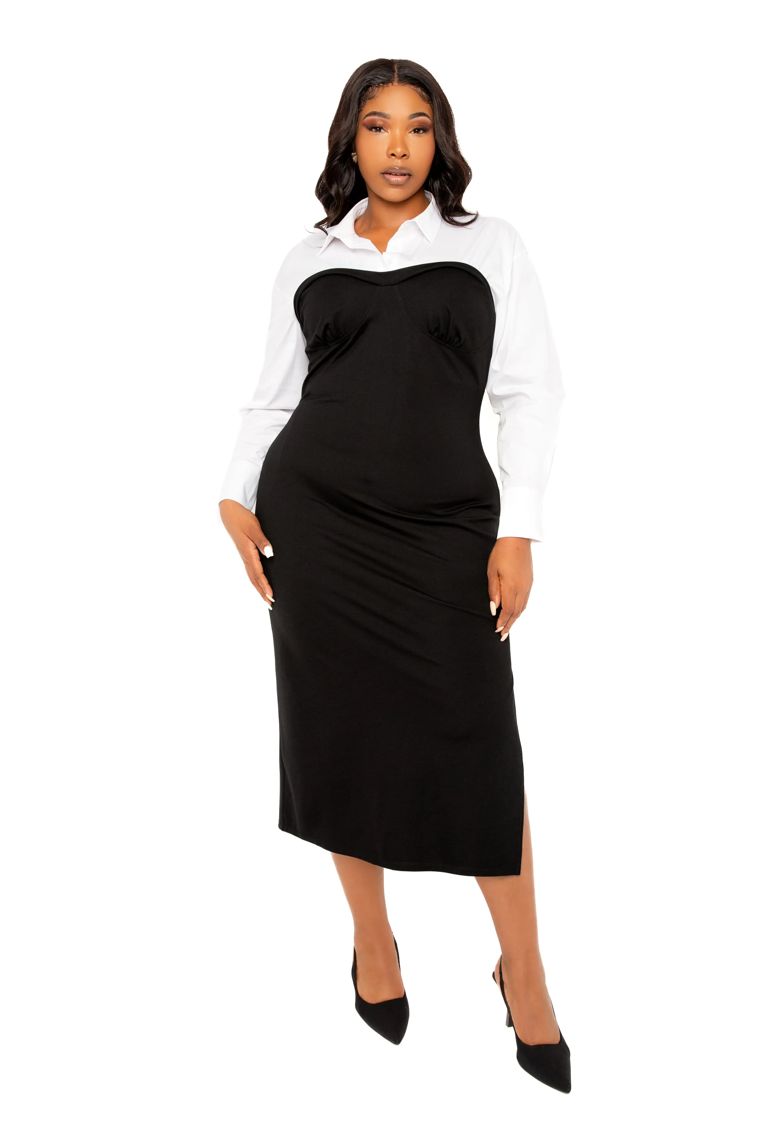 Contrast Shirt Dress