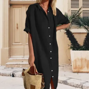 Cotton Linen Long Button Skirt