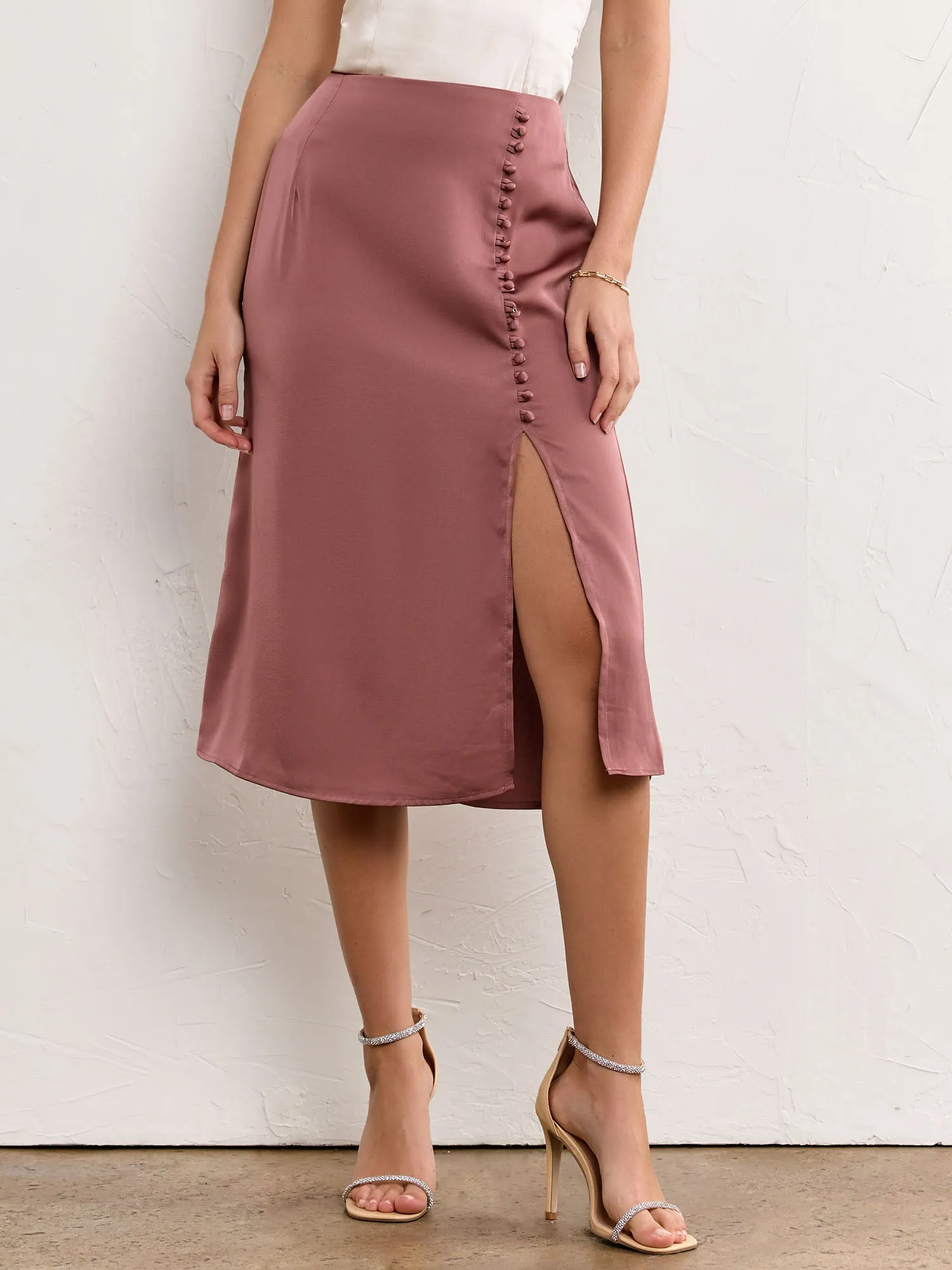 Cover Button Split Hem Midi Skirt - Dress Forum