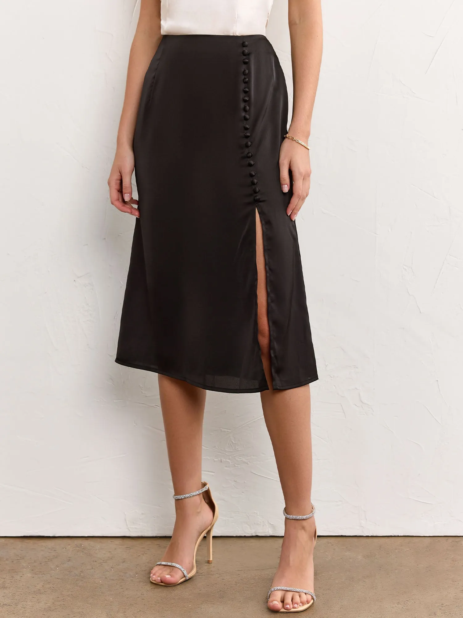 Cover Button Split Hem Midi Skirt - Dress Forum
