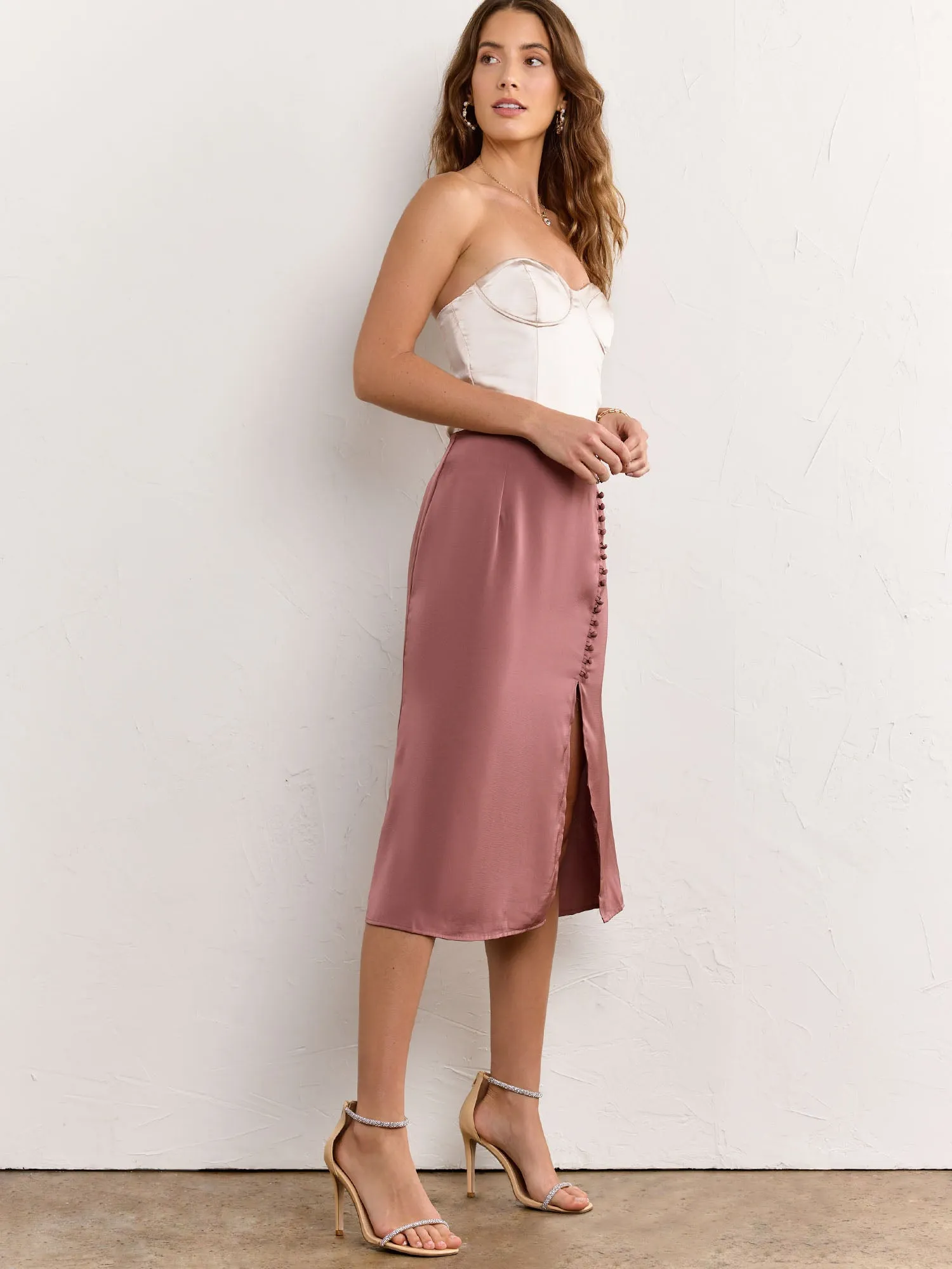 Cover Button Split Hem Midi Skirt - Dress Forum