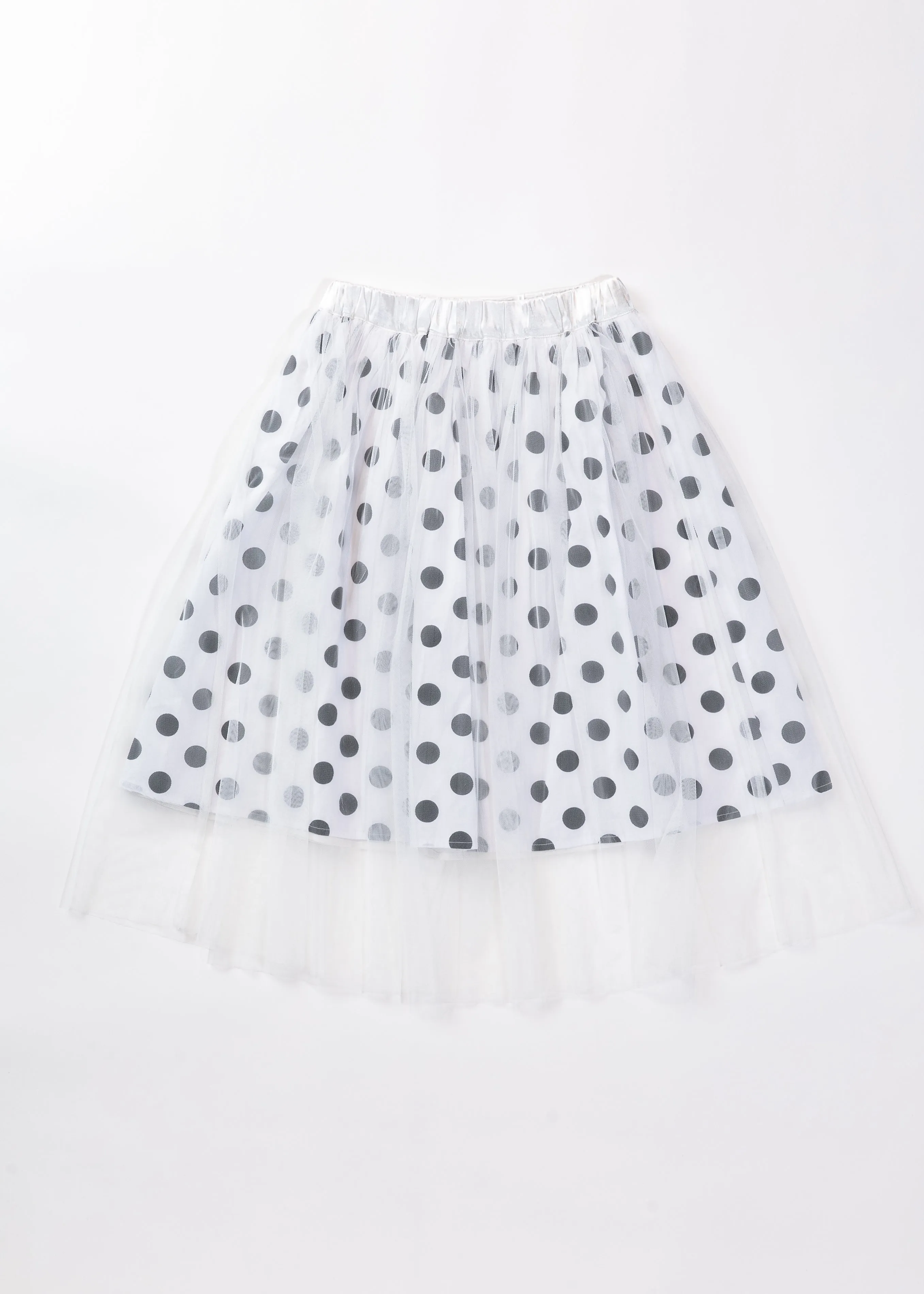 Dot tulle layered midi skirt