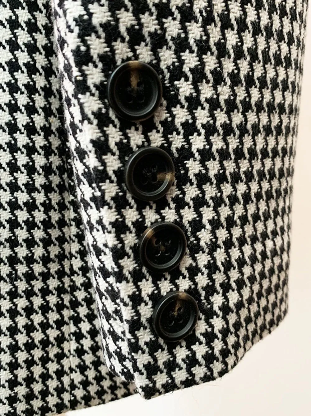 Double Breasted Houndstooth Tweed Coat