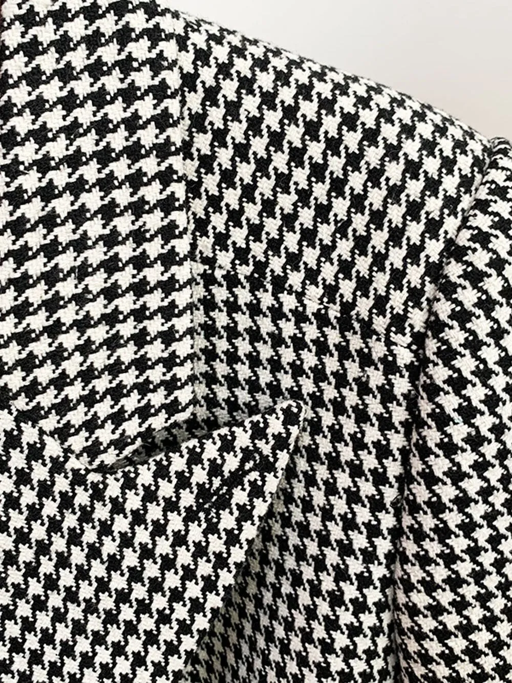 Double Breasted Houndstooth Tweed Coat