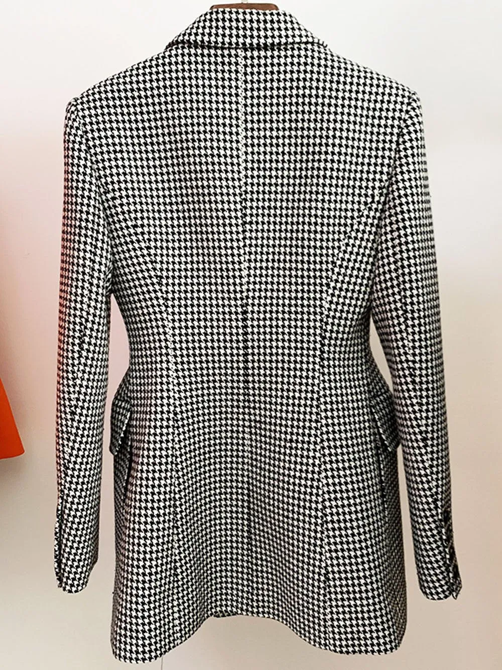 Double Breasted Houndstooth Tweed Coat