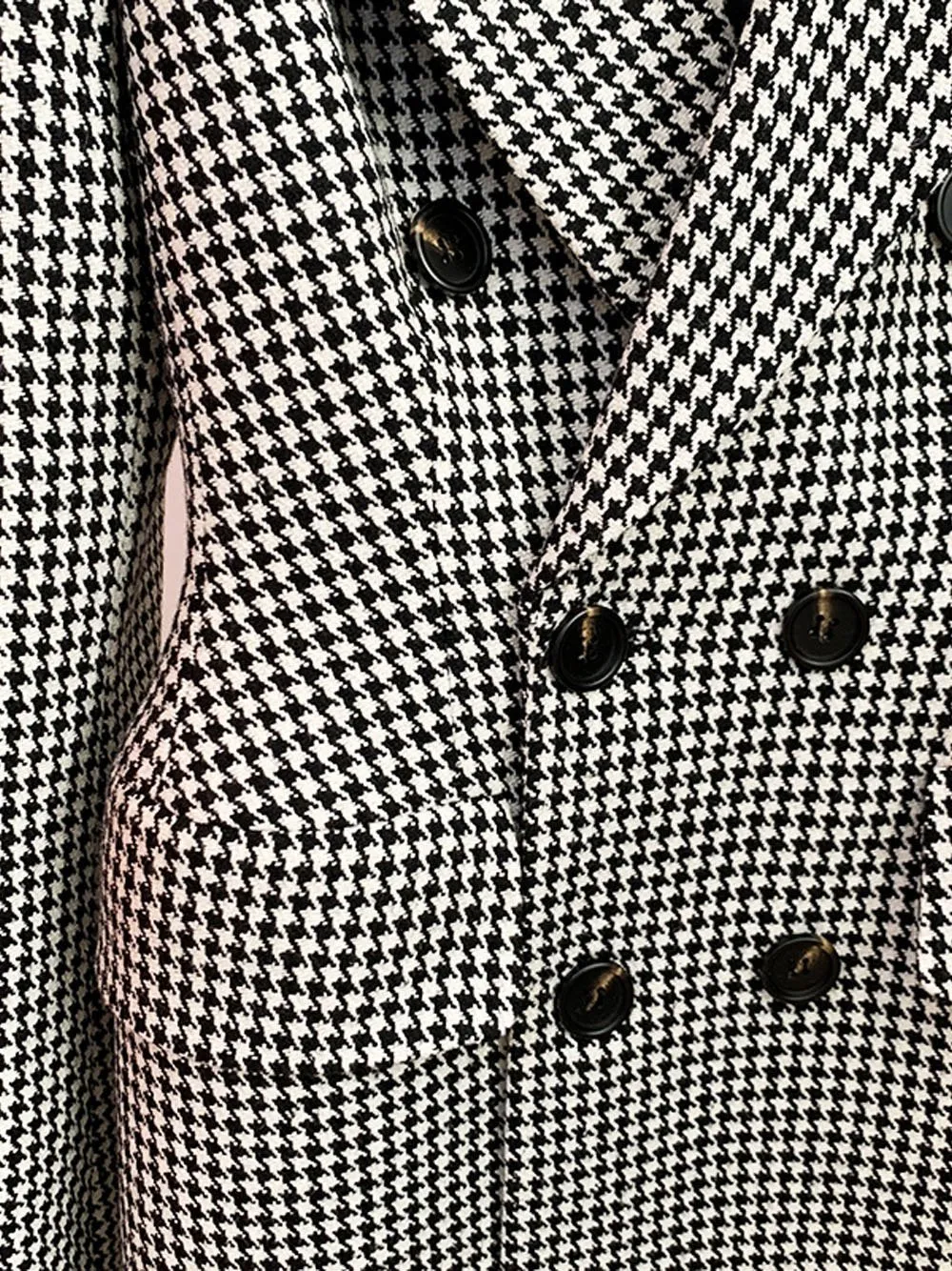 Double Breasted Houndstooth Tweed Coat