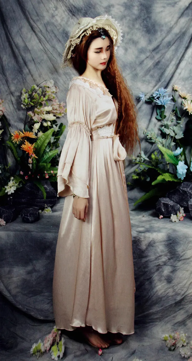 Dreamy Coquette Ruffled V Neck Silk Dress