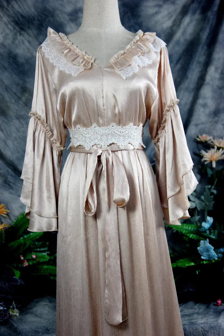 Dreamy Coquette Ruffled V Neck Silk Dress