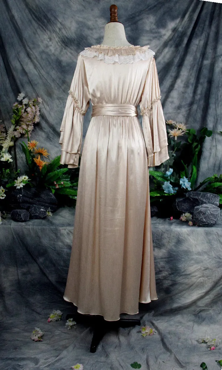 Dreamy Coquette Ruffled V Neck Silk Dress