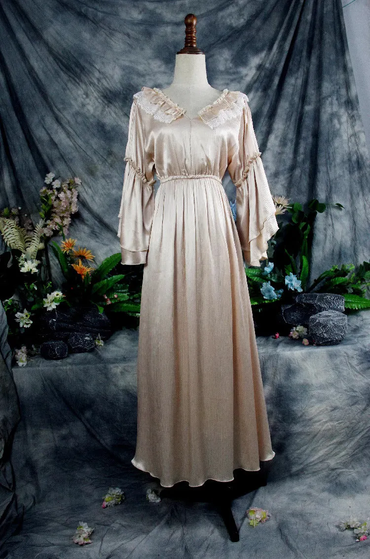 Dreamy Coquette Ruffled V Neck Silk Dress