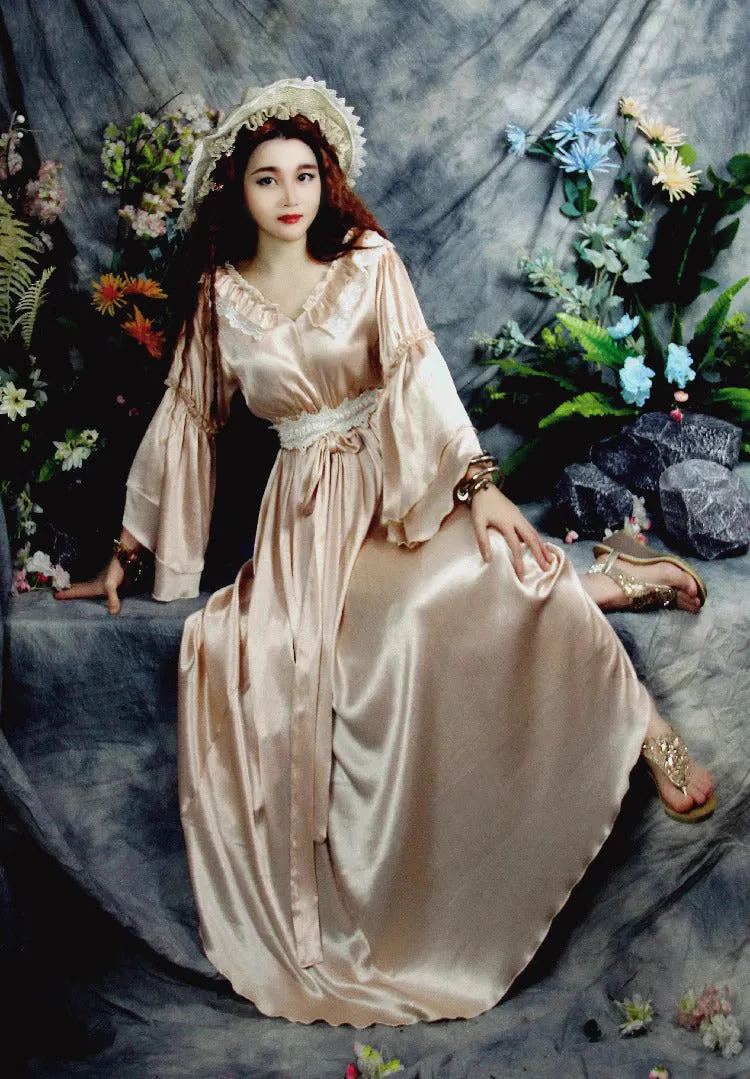 Dreamy Coquette Ruffled V Neck Silk Dress