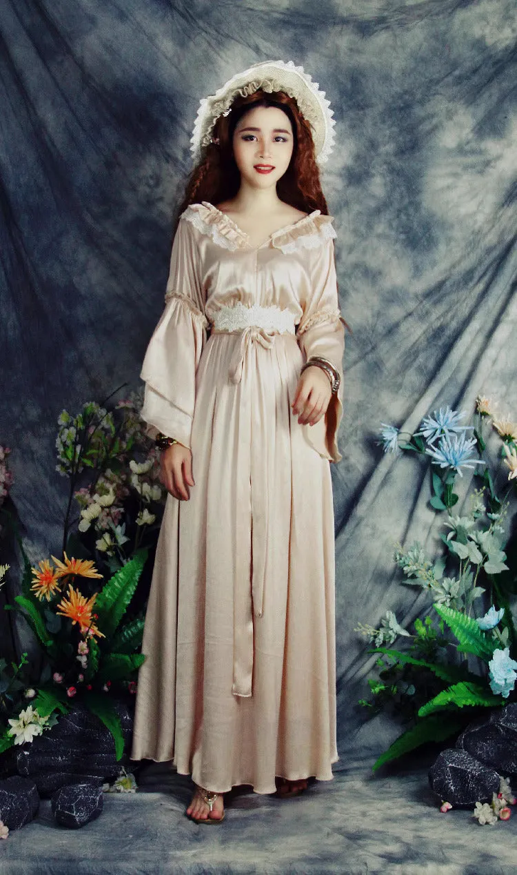 Dreamy Coquette Ruffled V Neck Silk Dress
