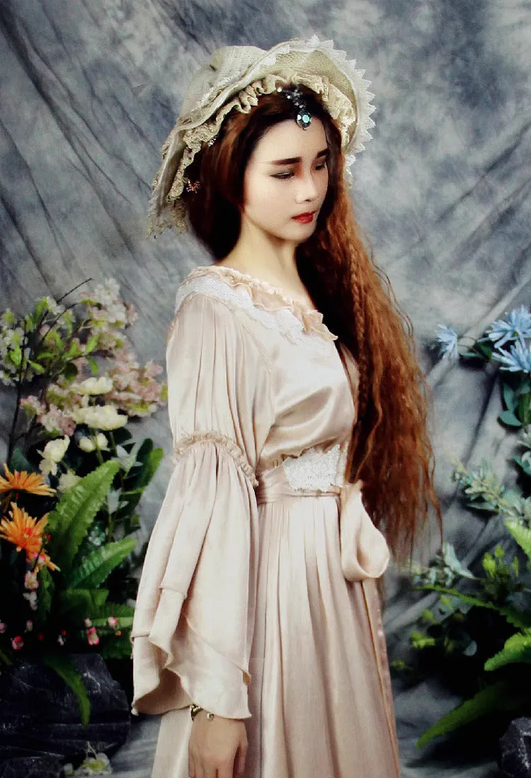 Dreamy Coquette Ruffled V Neck Silk Dress