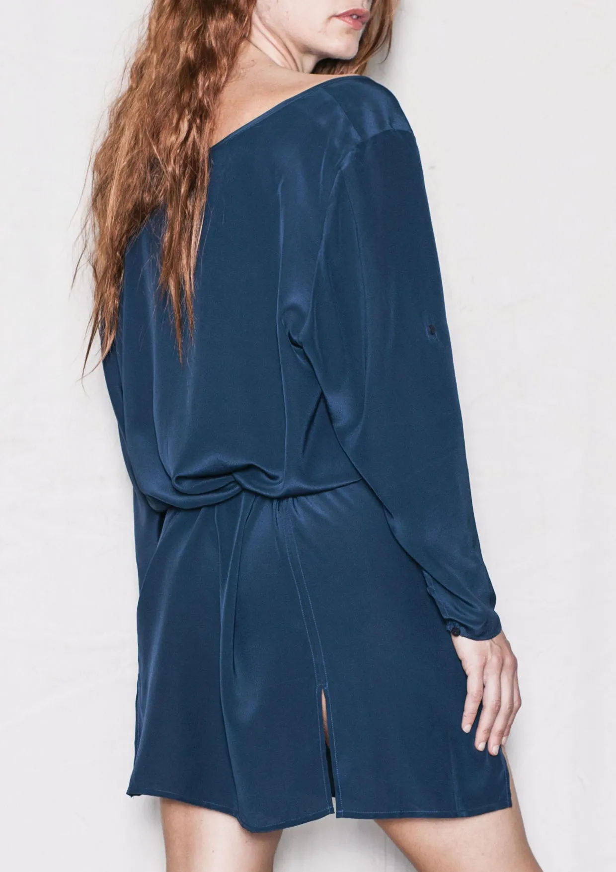 DRESS ROLLUP SLEEVES - SILK dark blue
