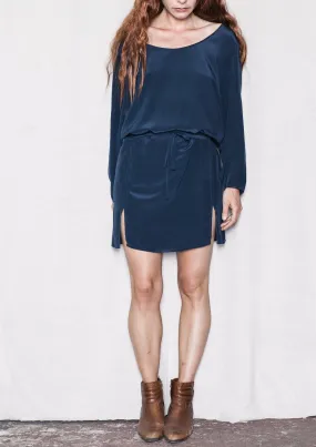 DRESS ROLLUP SLEEVES - SILK dark blue