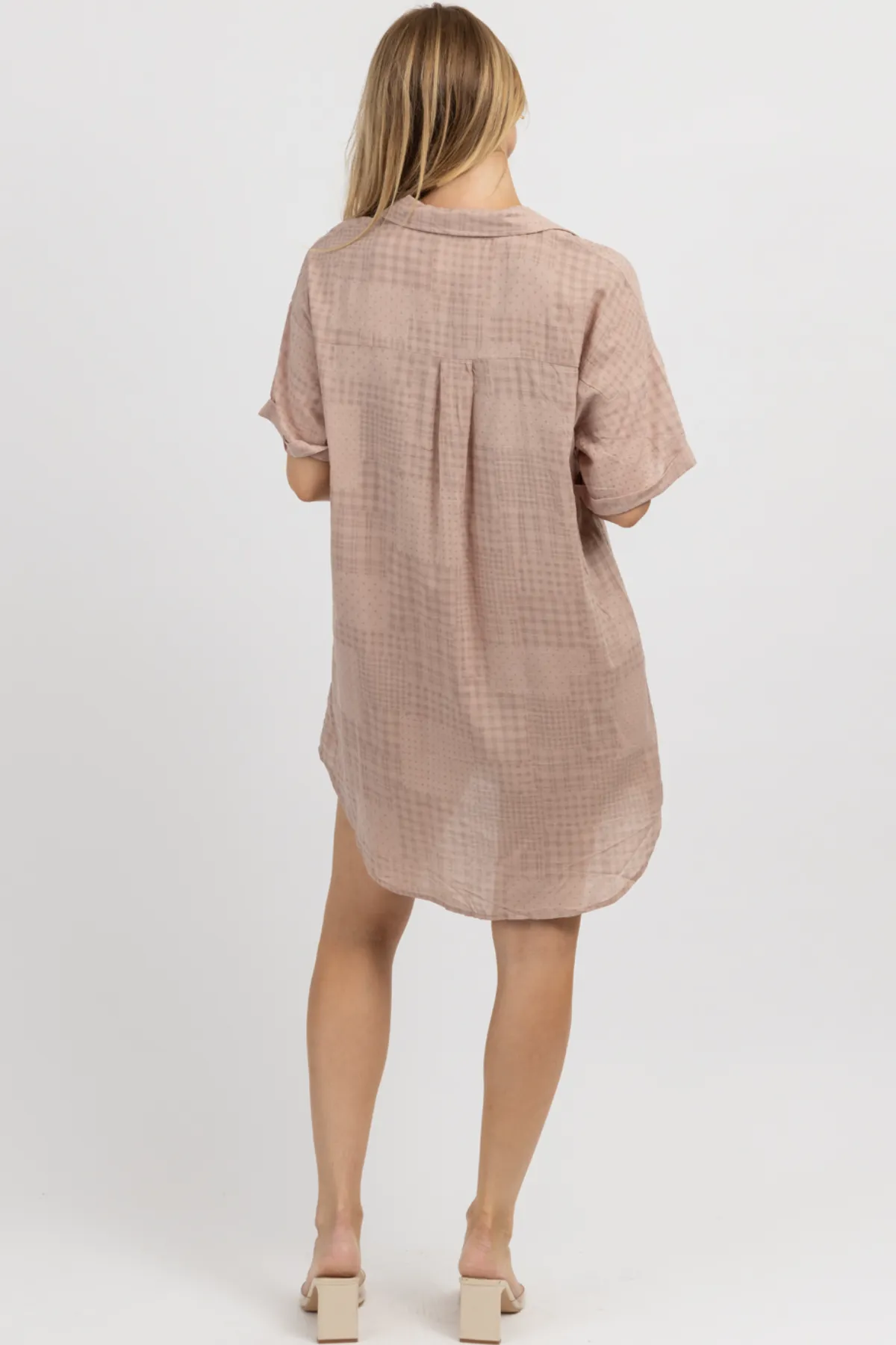 DUSTY ROSE CHECKERED SHIRT DRESS