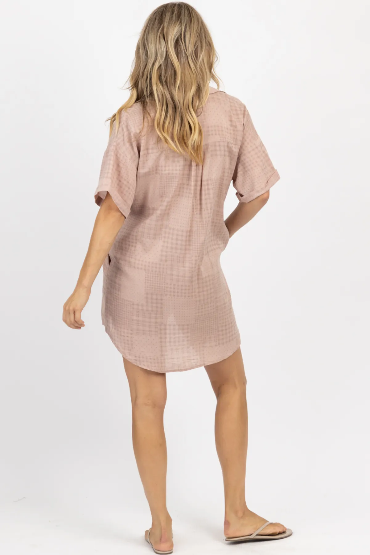 DUSTY ROSE CHECKERED SHIRT DRESS