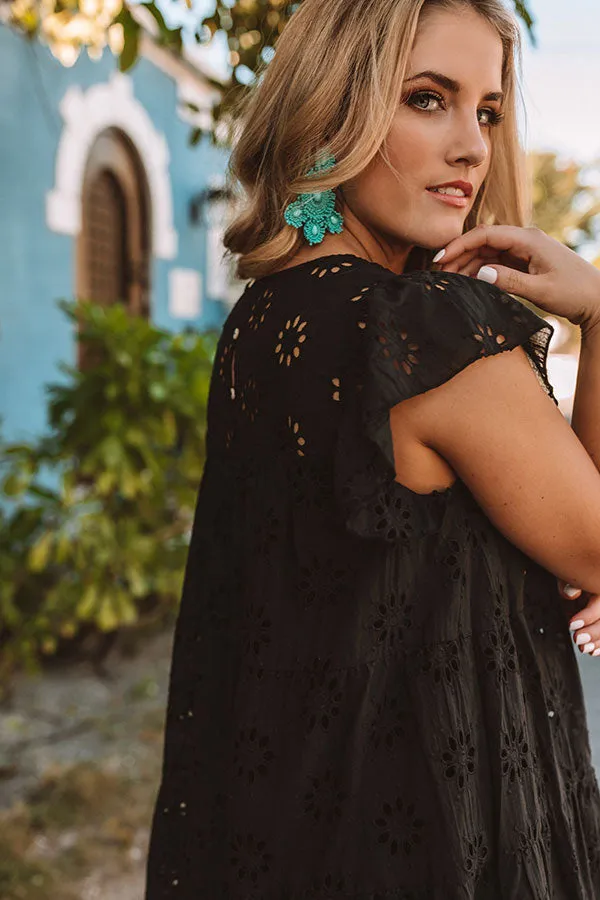 Easy To Excite Eyelet Shift Dress In Black