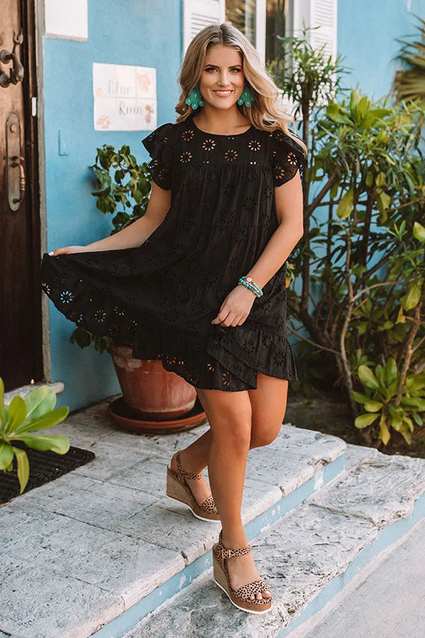 Easy To Excite Eyelet Shift Dress In Black