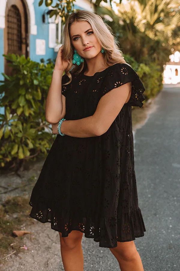 Easy To Excite Eyelet Shift Dress In Black