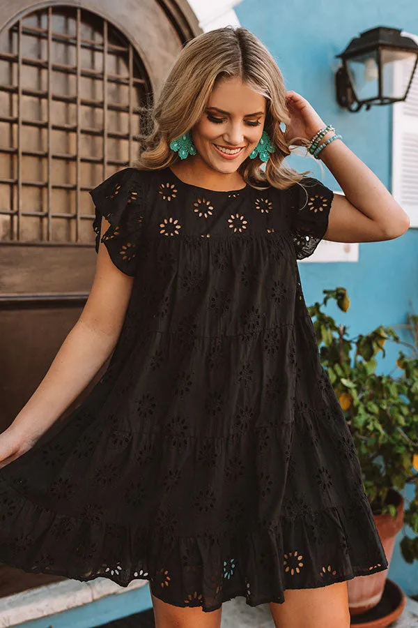 Easy To Excite Eyelet Shift Dress In Black