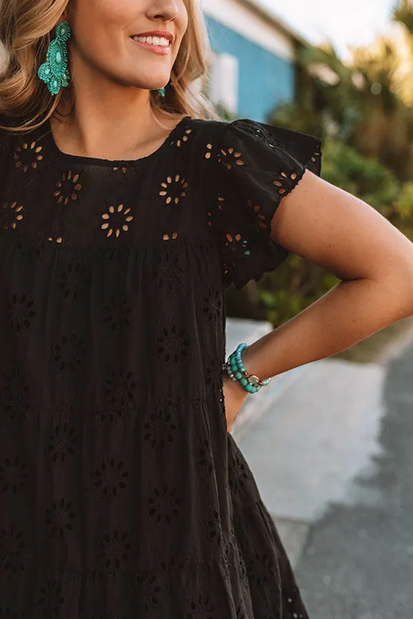 Easy To Excite Eyelet Shift Dress In Black