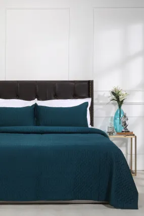 Emily Geometric Teal Quilted Cotton Bedcover