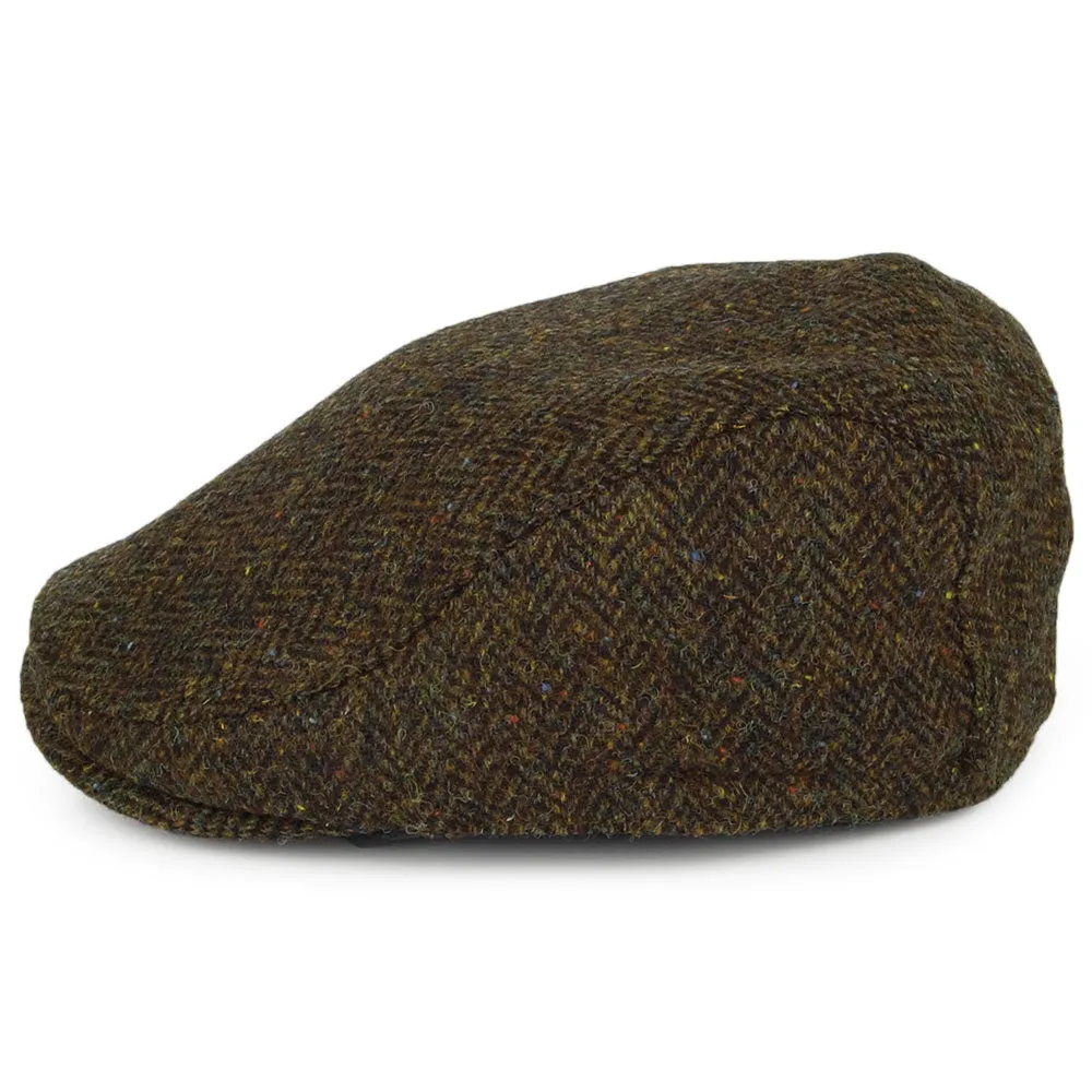 Failsworth Hats Harris Tweed Herringbone Oban Flat Cap with Earflaps - Olive
