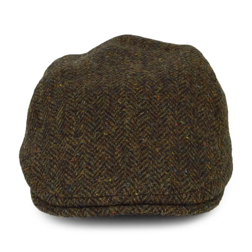 Failsworth Hats Harris Tweed Herringbone Oban Flat Cap with Earflaps - Olive