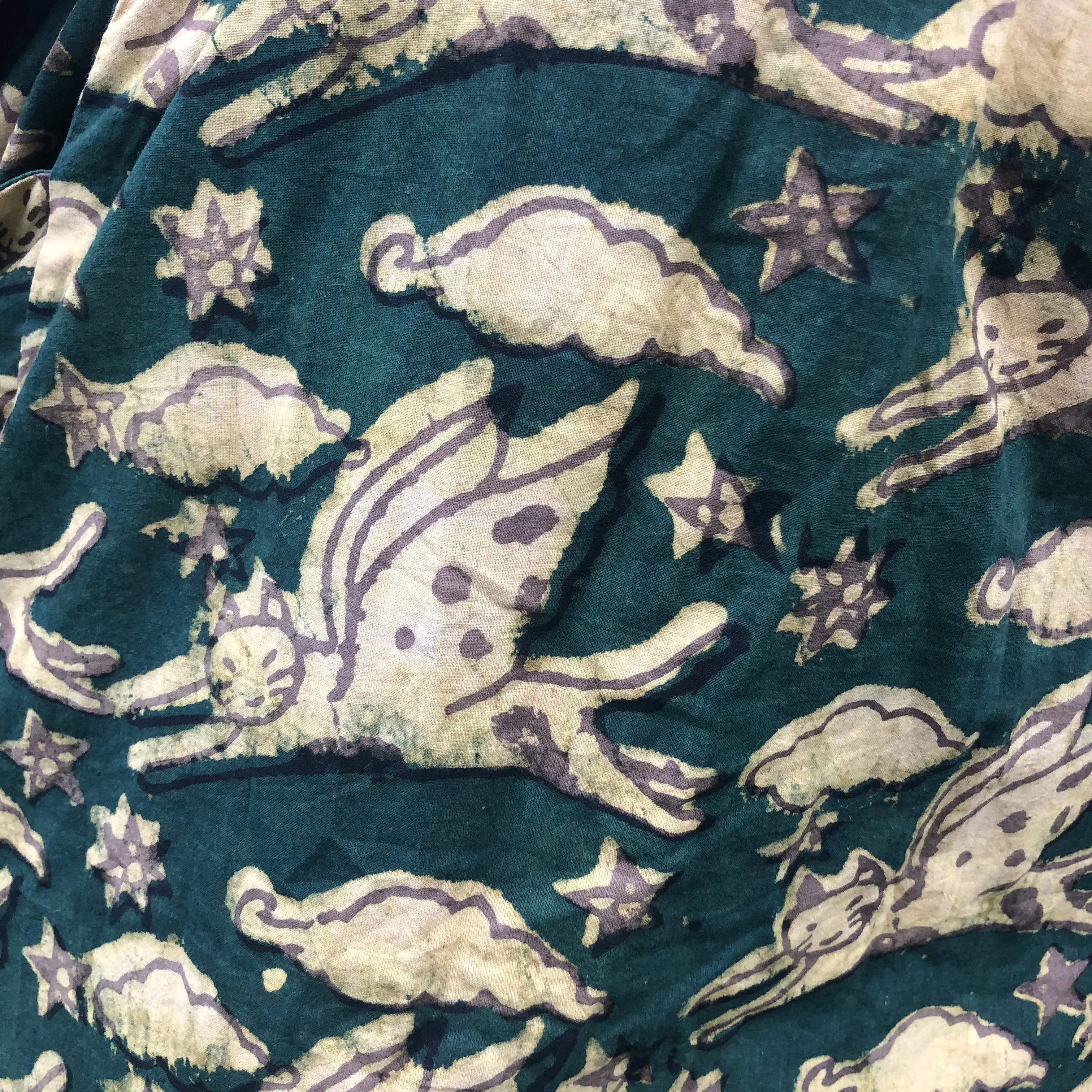Fair Trade Ethical Mud Resistant Print Dress with Sleeves Flying Cats