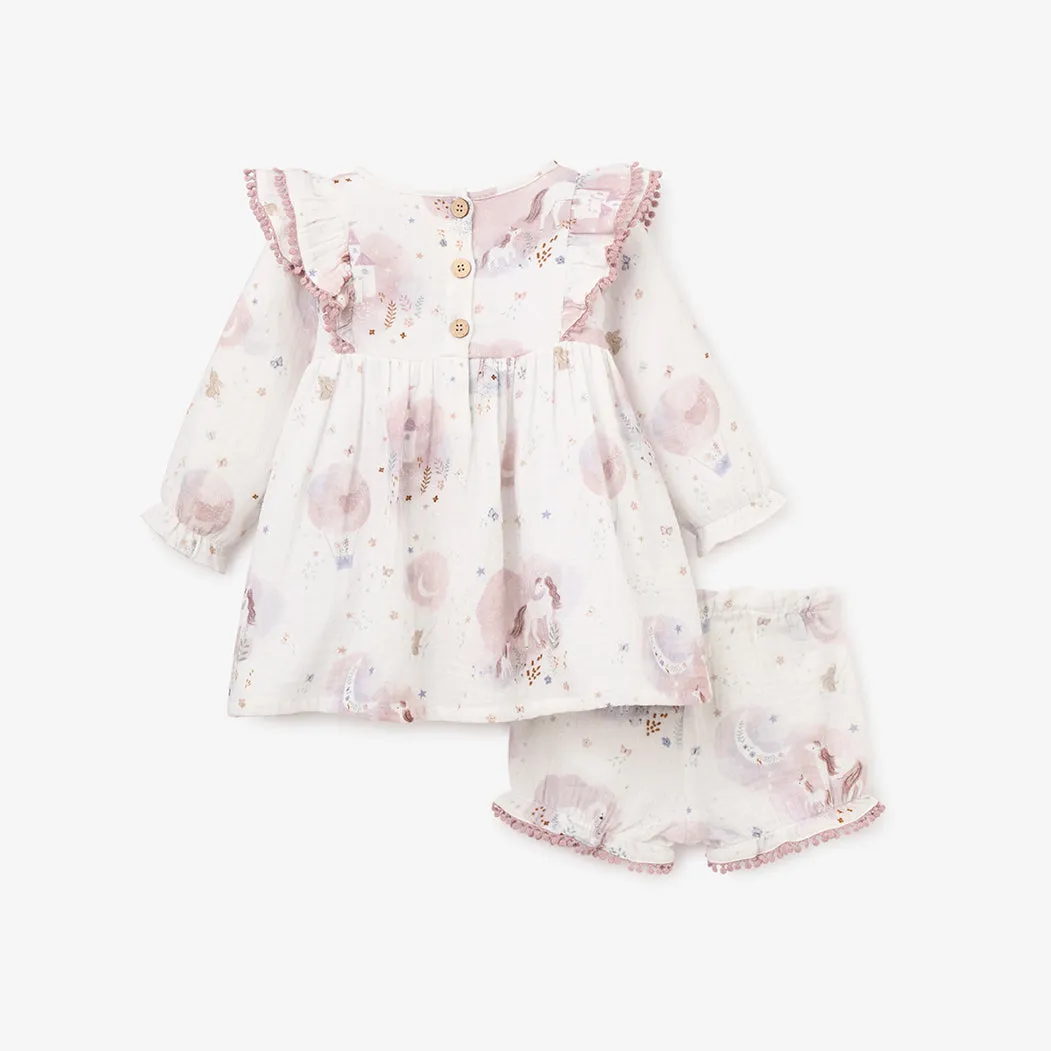 Fairytale Wonderland Organic Muslin Dress & Bloomer Set