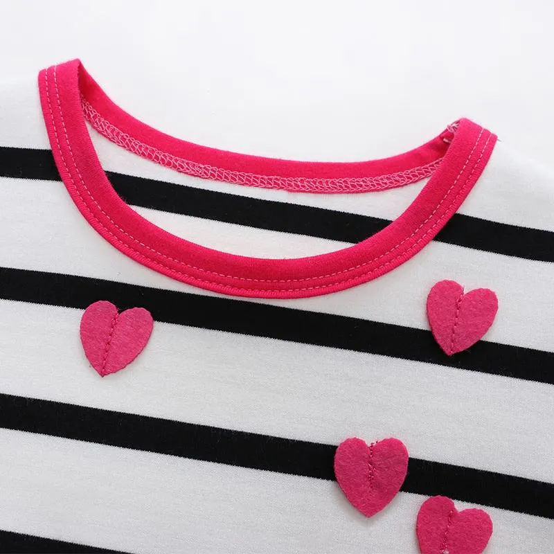 Fashion Love Heart Embroidery Flower Striped Layered Tulle Dress