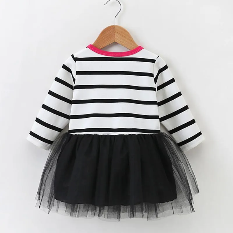 Fashion Love Heart Embroidery Flower Striped Layered Tulle Dress