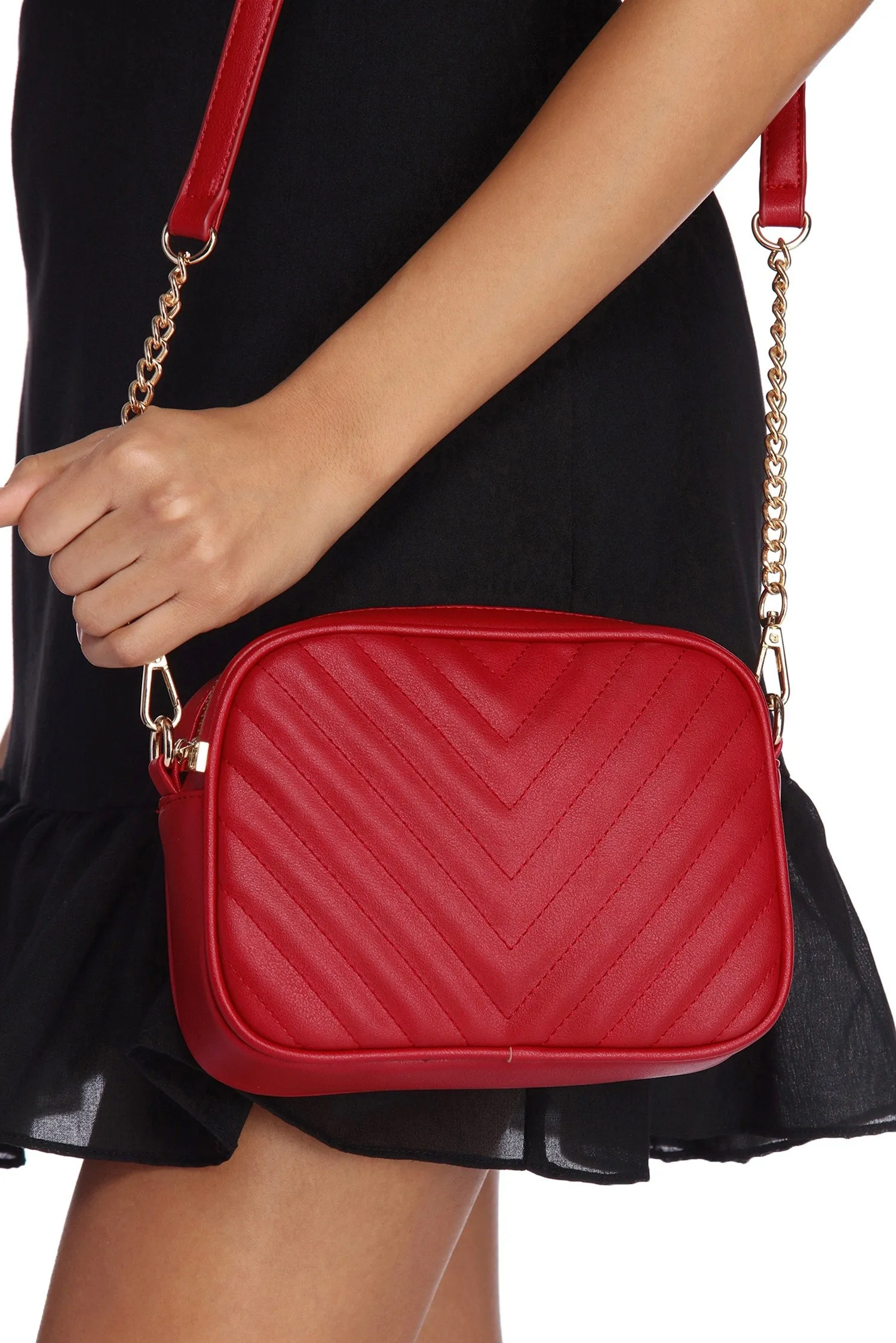 Faux Leather Chevron Crossbody