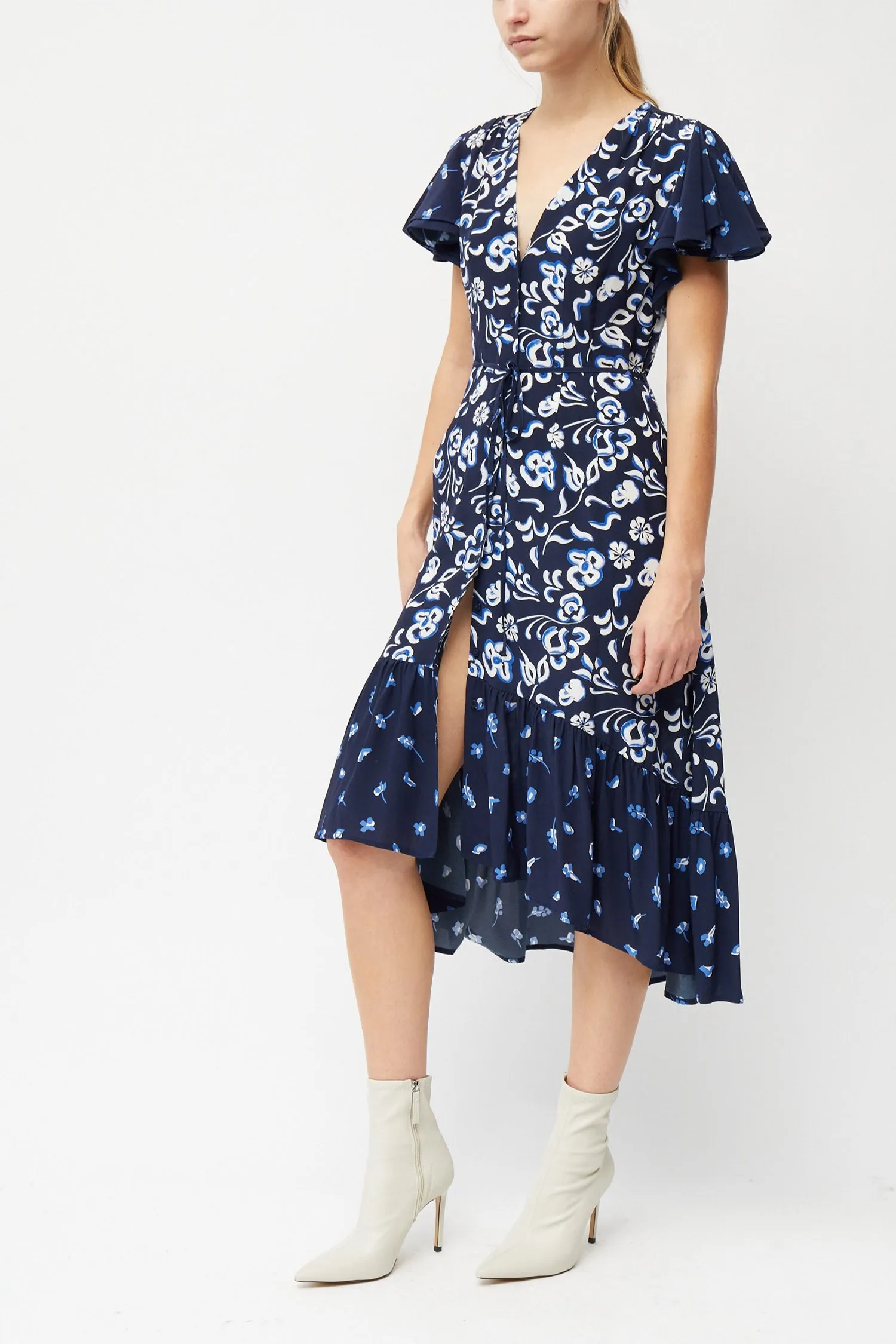 French Connection BHELLE ECO DELPHINE DRAPE MIDI DRESS 71TBD