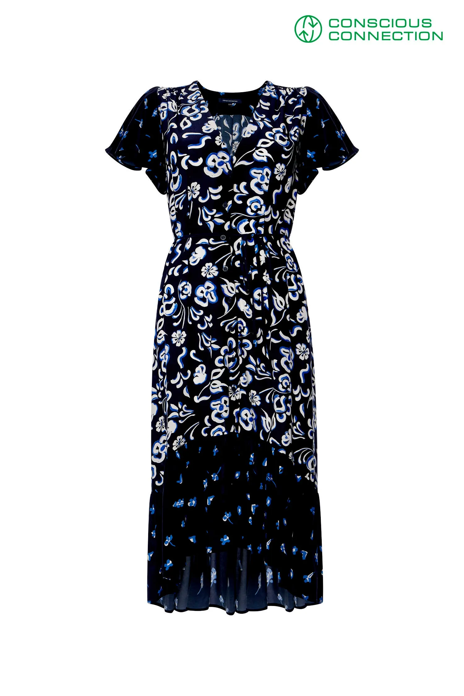 French Connection BHELLE ECO DELPHINE DRAPE MIDI DRESS 71TBD