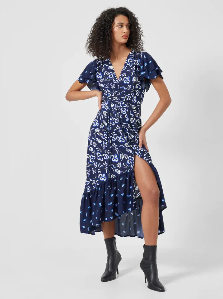 French Connection BHELLE ECO DELPHINE DRAPE MIDI DRESS 71TBD