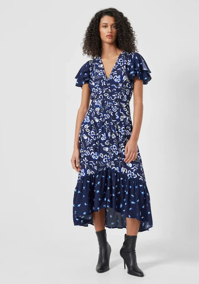 French Connection BHELLE ECO DELPHINE DRAPE MIDI DRESS 71TBD