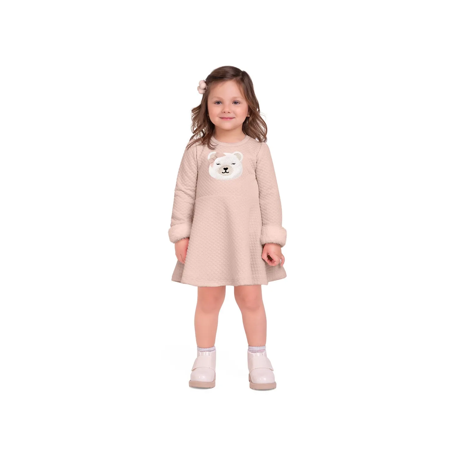 Girls L/S Bear Face Dress