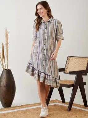 Grey Jacquard Button Down Cotton Dress