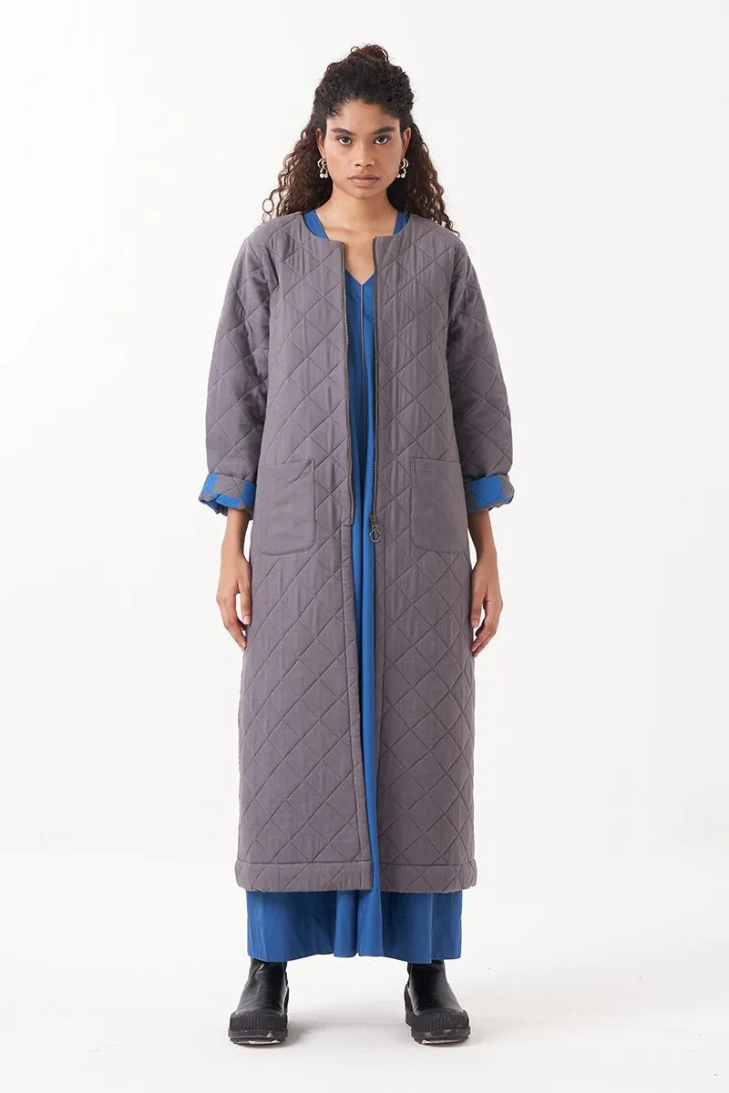 Grey Long Quilted Jacket