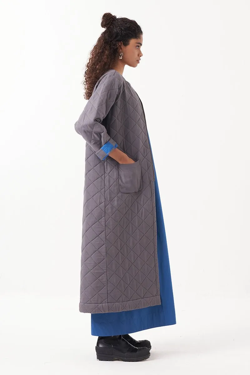 Grey Long Quilted Jacket