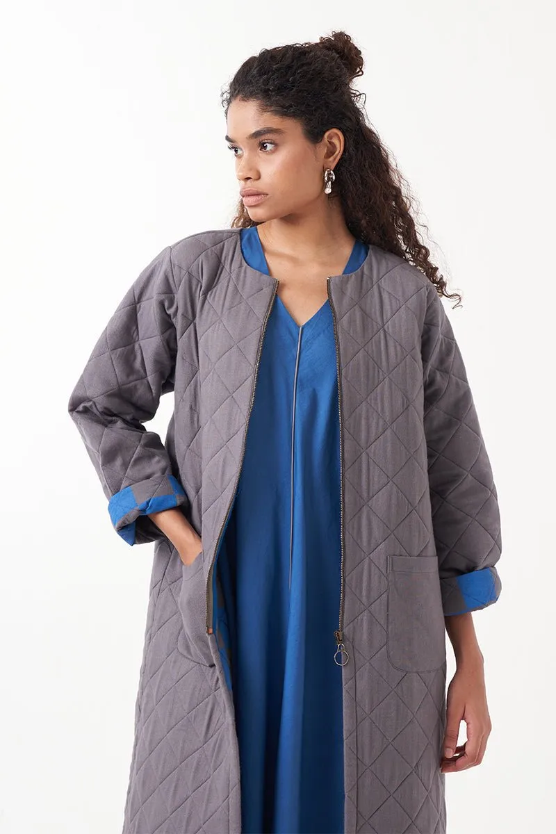 Grey Long Quilted Jacket