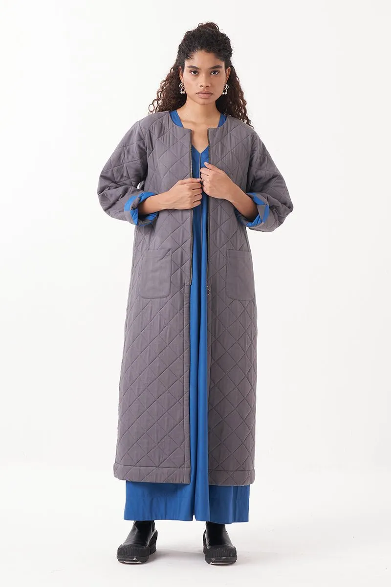 Grey Long Quilted Jacket