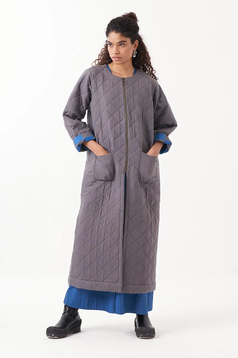 Grey Long Quilted Jacket