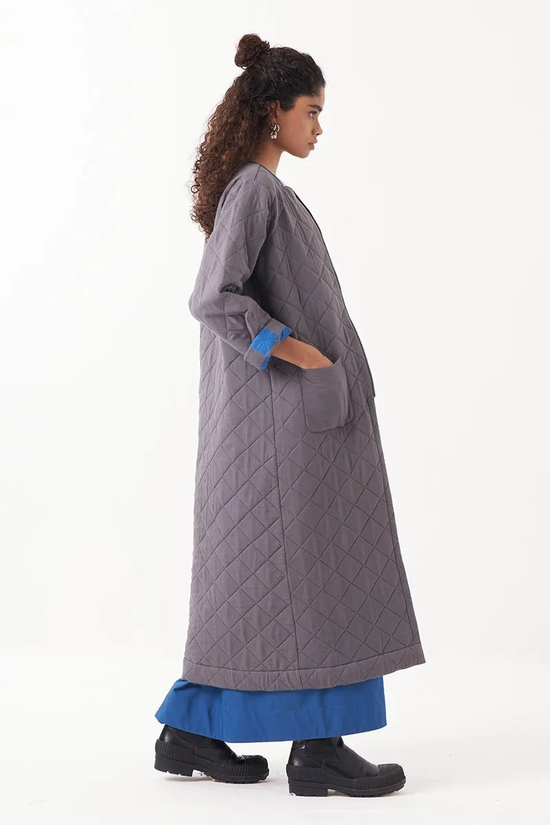 Grey Long Quilted Jacket