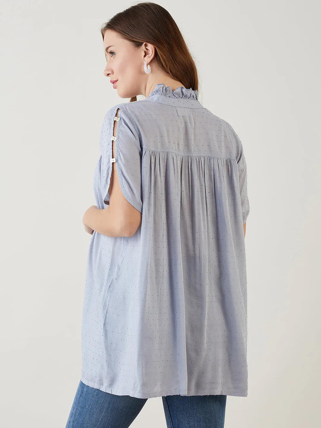 Grey Modal Dobby Ruffle Nursing Top