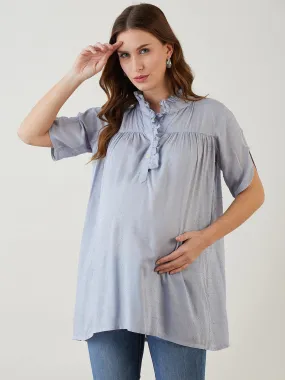 Grey Modal Dobby Ruffle Nursing Top