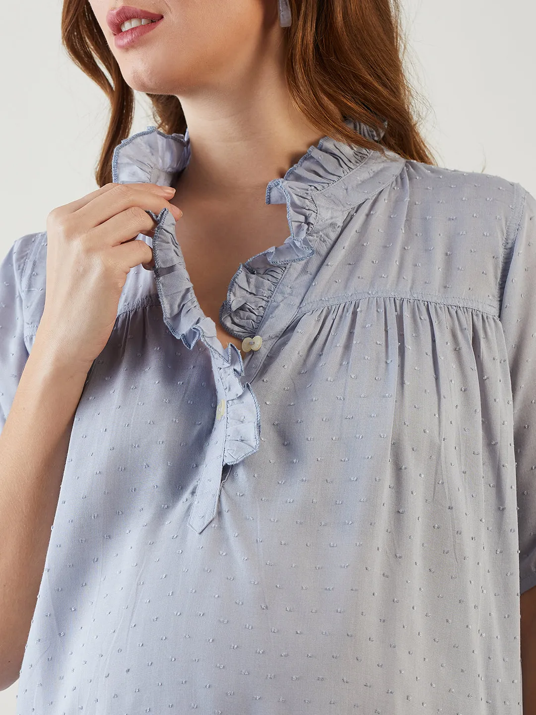 Grey Modal Dobby Ruffle Nursing Top